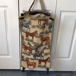 Horses! Fold up tapestry bag on fold up wheels new